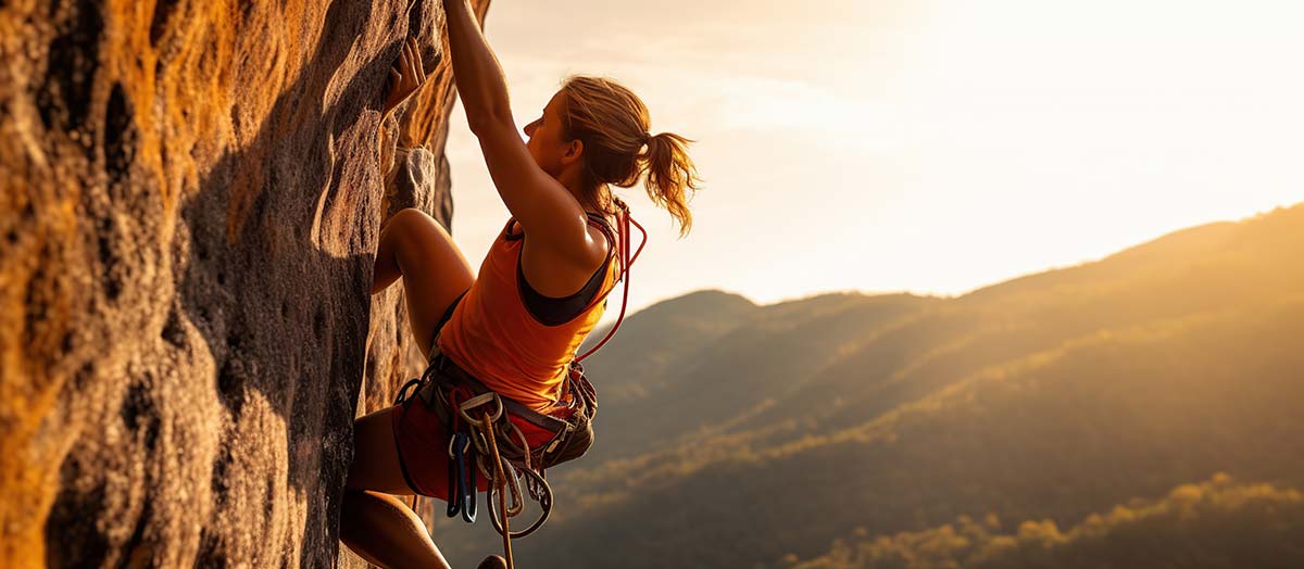 Rock climber scaling a mountain, illustrating the importance of massage for athletes in endurance sports.